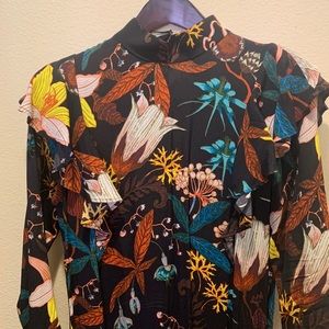 H&M Tea Length Dark Floral Ruffle Dress